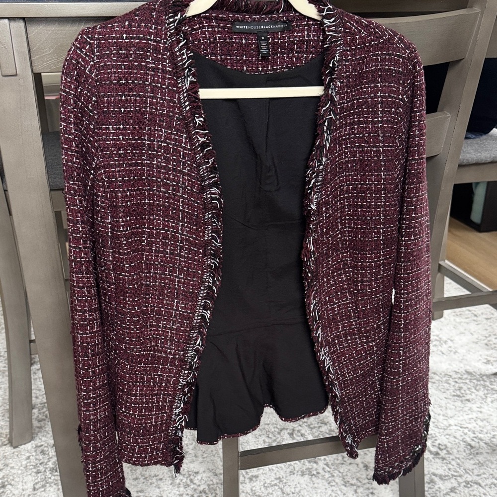 White House Black Market Burgundy and Black Tweed Jacket